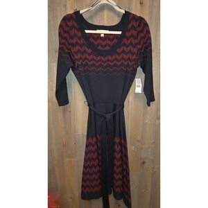 DANNY and NICOLE Large New With Tags Women's Knee Dress Pattern Burgandy & Navy